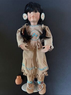 Vintage Many Stars Porcelain Native American Doll